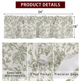 Light Green Floral Kitchen Window Valance Curtain, Retro Farmhouse Botanical Leaf Branch Rod Pocket Light Filtering Window Topper, 54 x 18 Inch, 1 Panel