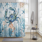 Bedliving Shower Curtain for Bathroom Crab Blue Decorative Shower Curtains Set with 12 Hooks Ocean Coral Starfish Bath Curtain Bedliving Waterproof Fabric 72x72 inch