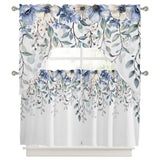 Bedliving Swag Valance for Blue Flowers & Floral Eucalyptus Leaves Kitchen Bathroom Over