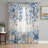 Bedliving Sheer Curtains Inches Long 2 Panels Navy Blue Coastal Light Filtering Voile Drapes Rod Pocket for Bedroom Living Room Decor