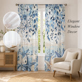 Bedliving Sheer Curtains Inches Long 2 Panels Navy Blue Coastal Light Filtering Voile Drapes Rod Pocket for Bedroom Living Room Decor