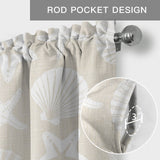 Coastal Shell Kitchen Window Valance Curtain, Starfish Rod Pocket Light Filtering Window Topper, 54 x 18 Inch, 1 Panel