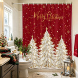 Shower Curtain for Bathroom Golden Christmas Tree Gold Stars Decorative Shower Curtains Set with 12 Hooks Snowflakes Bath Curtain Waterproof Fabric 72x72 inch