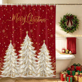 Shower Curtain for Bathroom Golden Christmas Tree Gold Stars Decorative Shower Curtains Set with 12 Hooks Snowflakes Bath Curtain Waterproof Fabric 72x72 inch