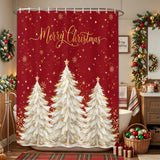 Shower Curtain for Bathroom Golden Christmas Tree Gold Stars Decorative Shower Curtains Set with 12 Hooks Snowflakes Bath Curtain Waterproof Fabric 72x72 inch