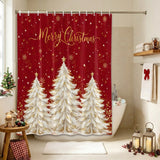 Shower Curtain for Bathroom Golden Christmas Tree Gold Stars Decorative Shower Curtains Set with 12 Hooks Snowflakes Bath Curtain Waterproof Fabric 72x72 inch