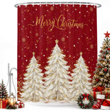 Shower Curtain for Bathroom Golden Christmas Tree Gold Stars Decorative Shower Curtains Set with 12 Hooks Snowflakes Bath Curtain Waterproof Fabric 72x72 inch