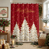 Shower Curtain for Bathroom Golden Christmas Tree Gold Stars Decorative Shower Curtains Set with 12 Hooks Snowflakes Bath Curtain Waterproof Fabric 72x72 inch
