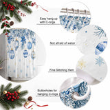 Shower Curtain for Bathroom Blue Christmas Balls Decorative Shower Curtains Set with 12 Hooks Winter Xmas Ball Poinsettia Snowflake Bath Curtain Waterproof Fabric 72x72 inch