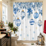 Shower Curtain for Bathroom Blue Christmas Balls Decorative Shower Curtains Set with 12 Hooks Winter Xmas Ball Poinsettia Snowflake Bath Curtain Waterproof Fabric 72x72 inch
