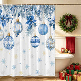 Shower Curtain for Bathroom Blue Christmas Balls Decorative Shower Curtains Set with 12 Hooks Winter Xmas Ball Poinsettia Snowflake Bath Curtain Waterproof Fabric 72x72 inch