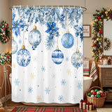 Shower Curtain for Bathroom Blue Christmas Balls Decorative Shower Curtains Set with 12 Hooks Winter Xmas Ball Poinsettia Snowflake Bath Curtain Waterproof Fabric 72x72 inch