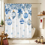 Shower Curtain for Bathroom Blue Christmas Balls Decorative Shower Curtains Set with 12 Hooks Winter Xmas Ball Poinsettia Snowflake Bath Curtain Waterproof Fabric 72x72 inch