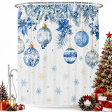 Shower Curtain for Bathroom Blue Christmas Balls Decorative Shower Curtains Set with 12 Hooks Winter Xmas Ball Poinsettia Snowflake Bath Curtain Waterproof Fabric 72x72 inch
