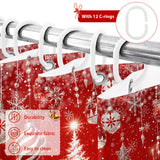 Shower Curtain for Bathroom Red White Christmas Tree Hanging Ornaments Decorative Shower Curtains Set with 12 Hooks Snowflakes Bath Curtain Waterproof Fabric 72x72 inch