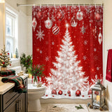 Shower Curtain for Bathroom Red White Christmas Tree Hanging Ornaments Decorative Shower Curtains Set with 12 Hooks Snowflakes Bath Curtain Waterproof Fabric 72x72 inch