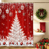 Shower Curtain for Bathroom Red White Christmas Tree Hanging Ornaments Decorative Shower Curtains Set with 12 Hooks Snowflakes Bath Curtain Waterproof Fabric 72x72 inch