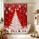 Shower Curtain for Bathroom Red White Christmas Tree Hanging Ornaments Decorative Shower Curtains Set with 12 Hooks Snowflakes Bath Curtain Waterproof Fabric 72x72 inch