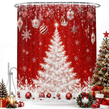 Shower Curtain for Bathroom Red White Christmas Tree Hanging Ornaments Decorative Shower Curtains Set with 12 Hooks Snowflakes Bath Curtain Waterproof Fabric 72x72 inch