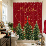 Shower Curtain for Bathroom Red Christmas Tre Bow Decorative Shower Curtains Set with 12 Hooks Gold Snowflakes Bath Curtain Waterproof Fabric 72x72 inch