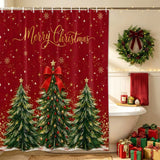 Shower Curtain for Bathroom Red Christmas Tre Bow Decorative Shower Curtains Set with 12 Hooks Gold Snowflakes Bath Curtain Waterproof Fabric 72x72 inch