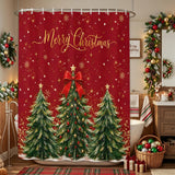 Shower Curtain for Bathroom Red Christmas Tre Bow Decorative Shower Curtains Set with 12 Hooks Gold Snowflakes Bath Curtain Waterproof Fabric 72x72 inch