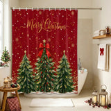 Shower Curtain for Bathroom Red Christmas Tre Bow Decorative Shower Curtains Set with 12 Hooks Gold Snowflakes Bath Curtain Waterproof Fabric 72x72 inch