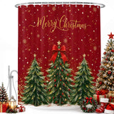 Shower Curtain for Bathroom Red Christmas Tre Bow Decorative Shower Curtains Set with 12 Hooks Gold Snowflakes Bath Curtain Waterproof Fabric 72x72 inch