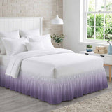 Bedliving Bed Skirt, Purple Ombre Gradient Color Adjustable Elastic Wrap Around Dust Ruffle, Drop Pleated Style