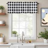 Buffalo Check Kitchen Window Valance Curtain, Black White Plaid Rustic Rod Pocket Light Filtering Window Topper, 54 x 18 Inch, 1 Panel
