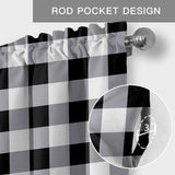 Buffalo Check Kitchen Window Valance Curtain, Black White Plaid Rustic Rod Pocket Light Filtering Window Topper, 54 x 18 Inch, 1 Panel