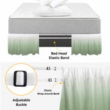Bedliving Bed Skirt, Ombre Sage Green Gradient Color Adjustable Elastic Wrap Around Dust Ruffle, Drop Pleated Style