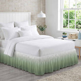 Bedliving Bed Skirt, Ombre Sage Green Gradient Color Adjustable Elastic Wrap Around Dust Ruffle, Drop Pleated Style