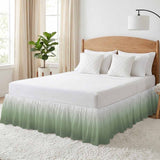 Bedliving Bed Skirt, Ombre Sage Green Gradient Color Adjustable Elastic Wrap Around Dust Ruffle, Drop Pleated Style