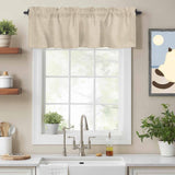 Beige Linen Texture Kitchen Window Valance Curtain, Solid Color Rod Pocket Light Filtering Window Topper, 42 x 12 Inch, 1 Panel