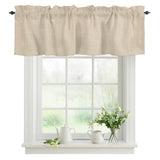 Beige Linen Texture Kitchen Window Valance Curtain, Solid Color Rod Pocket Light Filtering Window Topper, 42 x 12 Inch, 1 Panel