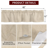Beige Linen Texture Kitchen Window Valance Curtain, Solid Color Rod Pocket Light Filtering Window Topper, 42 x 12 Inch, 1 Panel