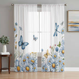 Bedliving Sheer Curtains Inches Long 2 Panels Blue Daisy Floral Light Filtering Voile Drapes Rod Pocket for Bedroom Living Room Decor