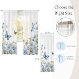 Bedliving Sheer Curtains Inches Long 2 Panels Blue Daisy Floral Light Filtering Voile Drapes Rod Pocket for Bedroom Living Room Decor