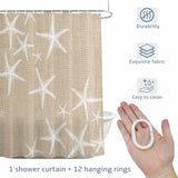 Bedliving Shower Curtain for Bathroom Beige Starfish Decorative Shower Curtains Set with 12 Hooks Summer Ocean Beach Bath Curtain Waterproof Fabric 72x72 inch