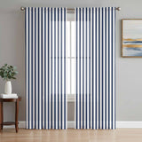 Bedliving Sheer Curtains Inches Long 2 Panels Navy Blue Striped Light Filtering Voile Drapes Rod Pocket for Bedroom Living Room Decor