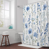 Bedliving Shower Curtain for Bathroom Blue Wildflowers Decorative Shower Curtains Set with 12 Hooks Stems Bath Curtain Waterproof Fabric 72x72 inch