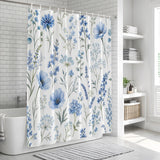 Bedliving Shower Curtain for Bathroom Blue Wildflowers Decorative Shower Curtains Set with 12 Hooks Stems Bath Curtain Waterproof Fabric 72x72 inch