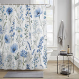 Bedliving Shower Curtain for Bathroom Blue Wildflowers Decorative Shower Curtains Set with 12 Hooks Stems Bath Curtain Waterproof Fabric 72x72 inch