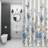 Bedliving Shower Curtain for Bathroom Blue Daisies Decorative Shower Curtains Set with 12 Hooks Butterflies Bath Curtain Waterproof Fabric 72x72 inch