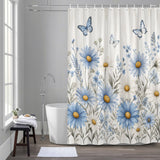 Bedliving Shower Curtain for Bathroom Blue Daisies Decorative Shower Curtains Set with 12 Hooks Butterflies Bath Curtain Waterproof Fabric 72x72 inch