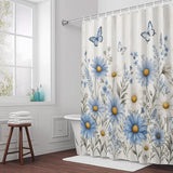 Bedliving Shower Curtain for Bathroom Blue Daisies Decorative Shower Curtains Set with 12 Hooks Butterflies Bath Curtain Waterproof Fabric 72x72 inch