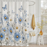 Bedliving Shower Curtain for Bathroom Blue Daisies Decorative Shower Curtains Set with 12 Hooks Butterflies Bath Curtain Waterproof Fabric 72x72 inch