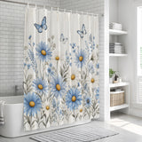 Bedliving Shower Curtain for Bathroom Blue Daisies Decorative Shower Curtains Set with 12 Hooks Butterflies Bath Curtain Waterproof Fabric 72x72 inch
