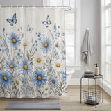 Bedliving Shower Curtain for Bathroom Blue Daisies Decorative Shower Curtains Set with 12 Hooks Butterflies Bath Curtain Waterproof Fabric 72x72 inch